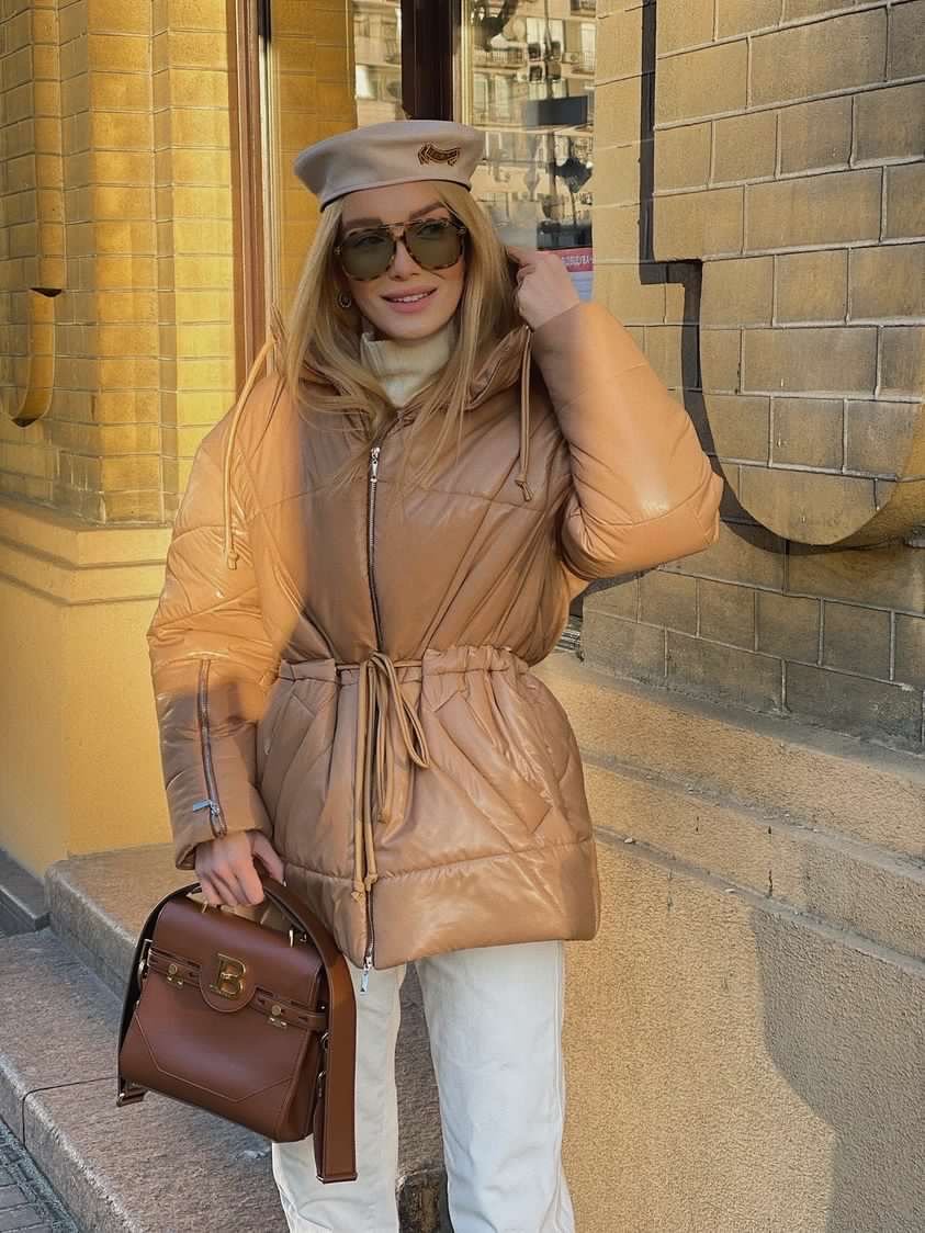 Dark beige jacket with a hood