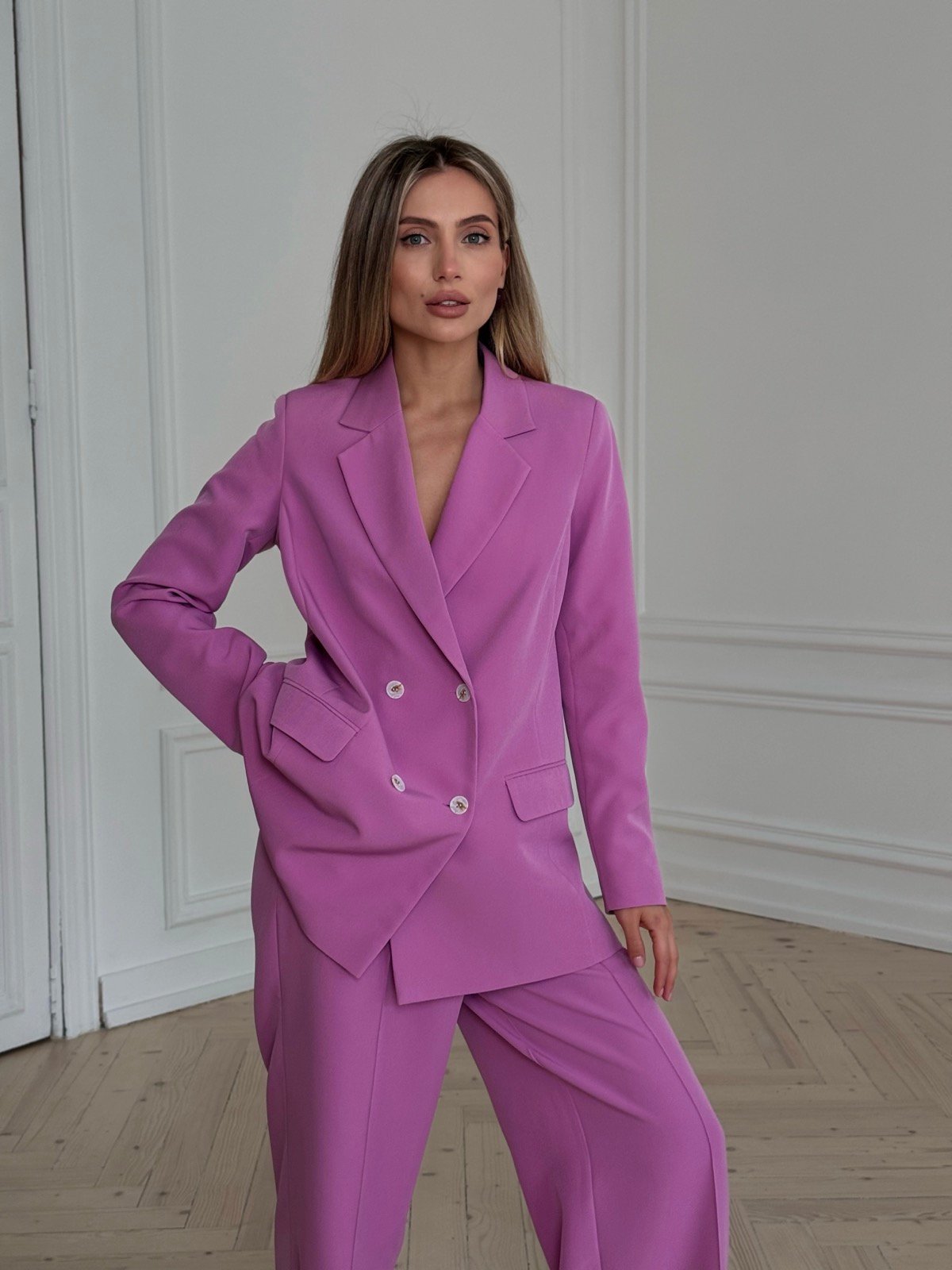 Pink trouser suit