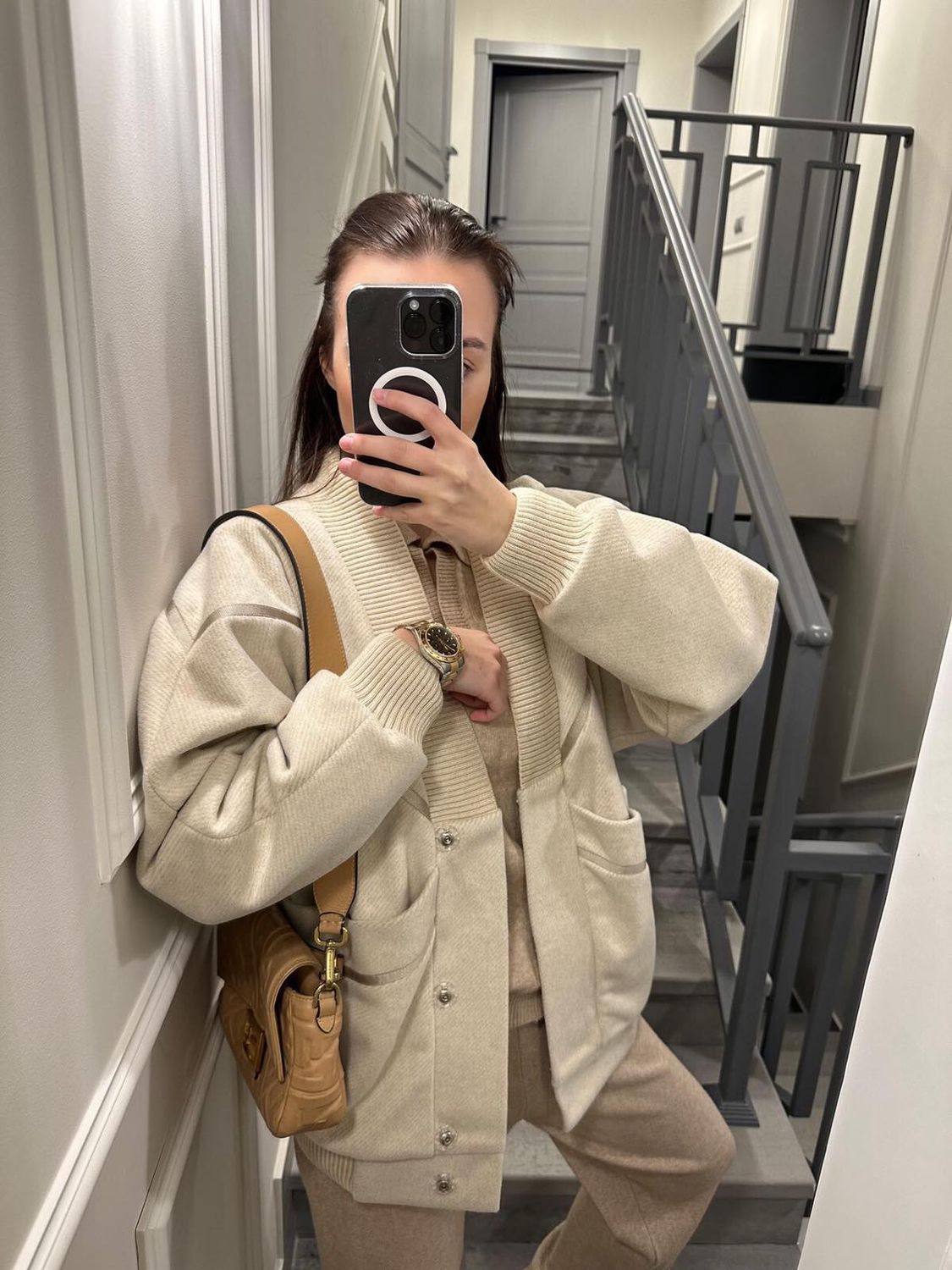 Beige bomber jacket with inserts