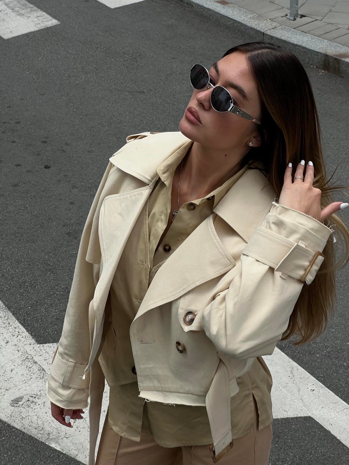 Beige cropped trench coat, XS