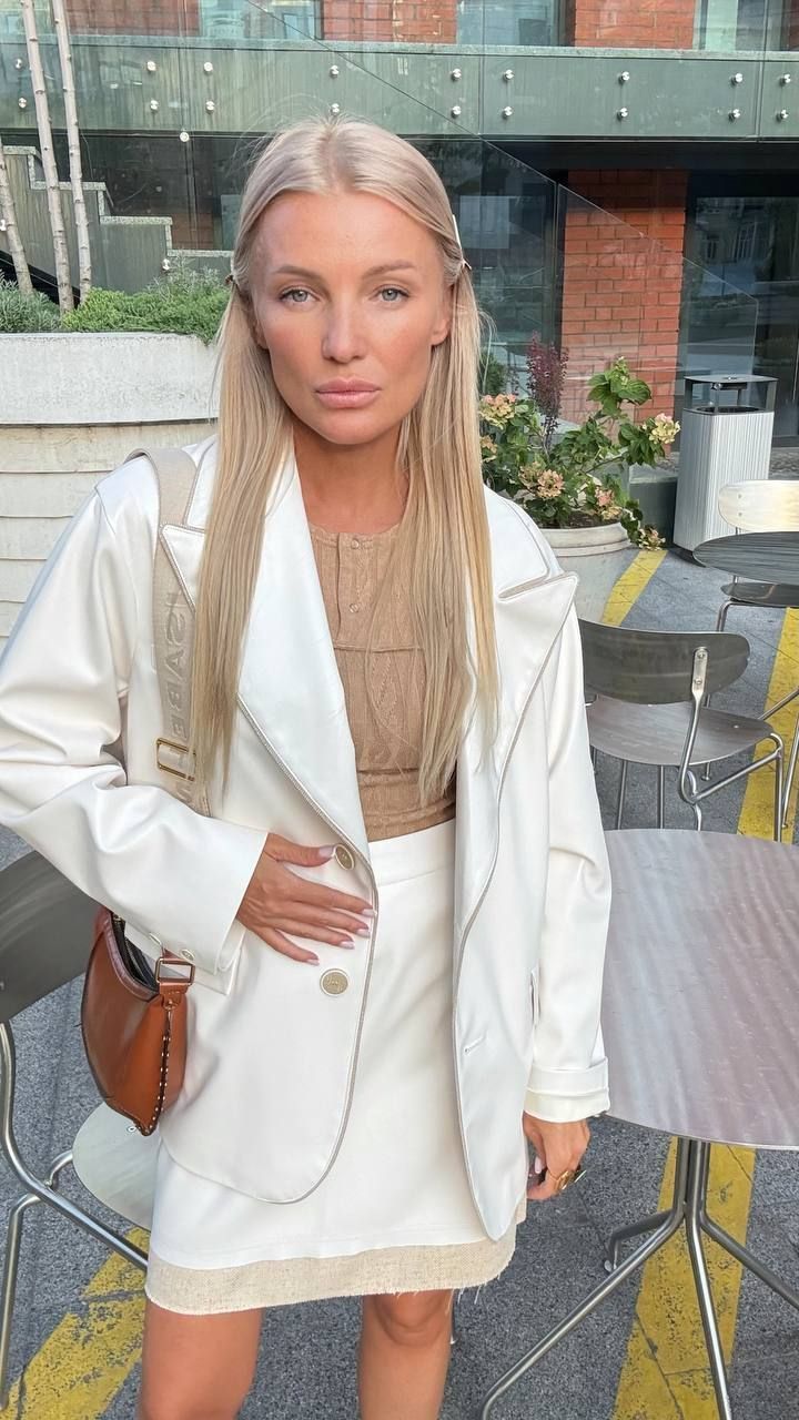 Milk faux leather jacket with trim