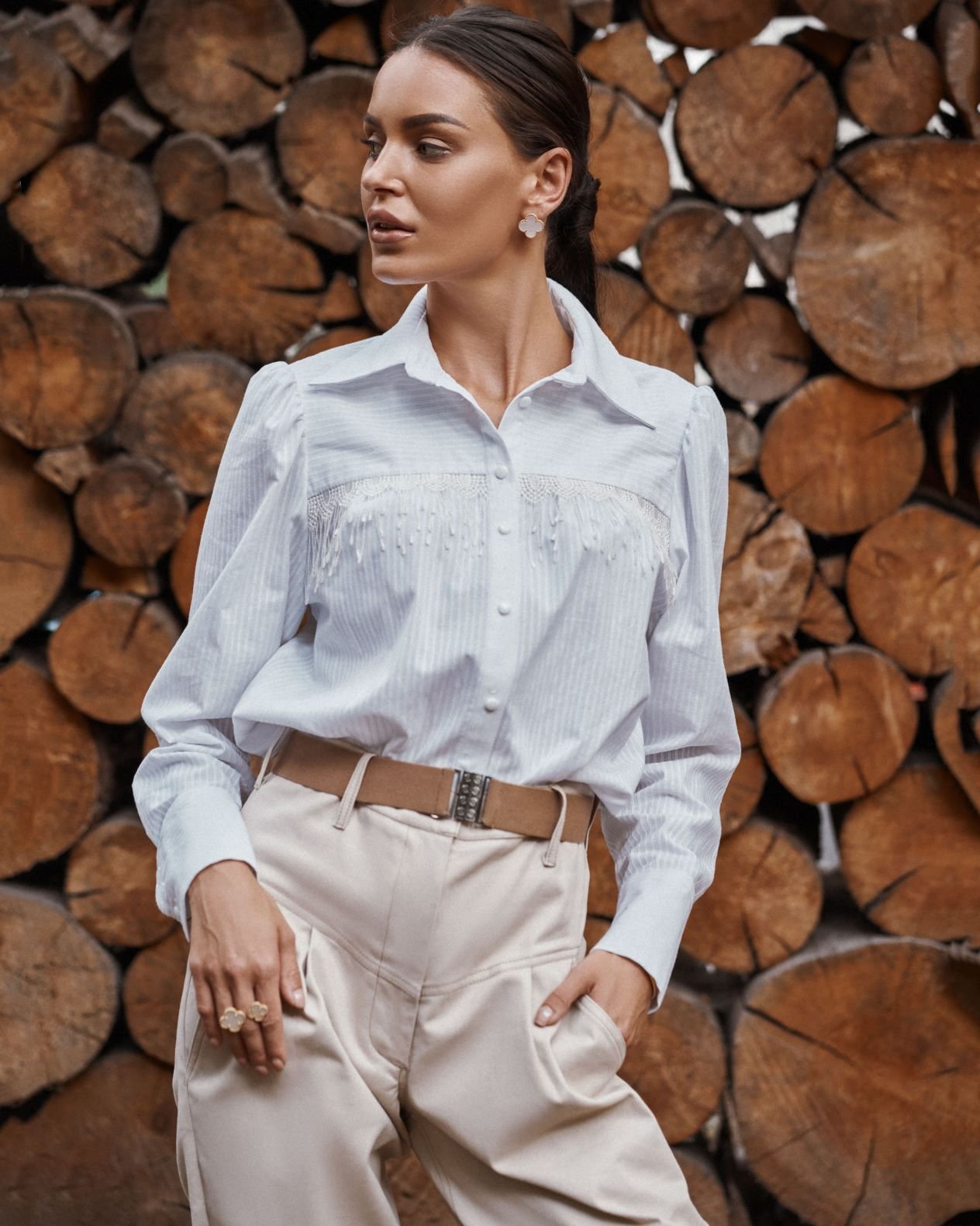 White blouse with frills