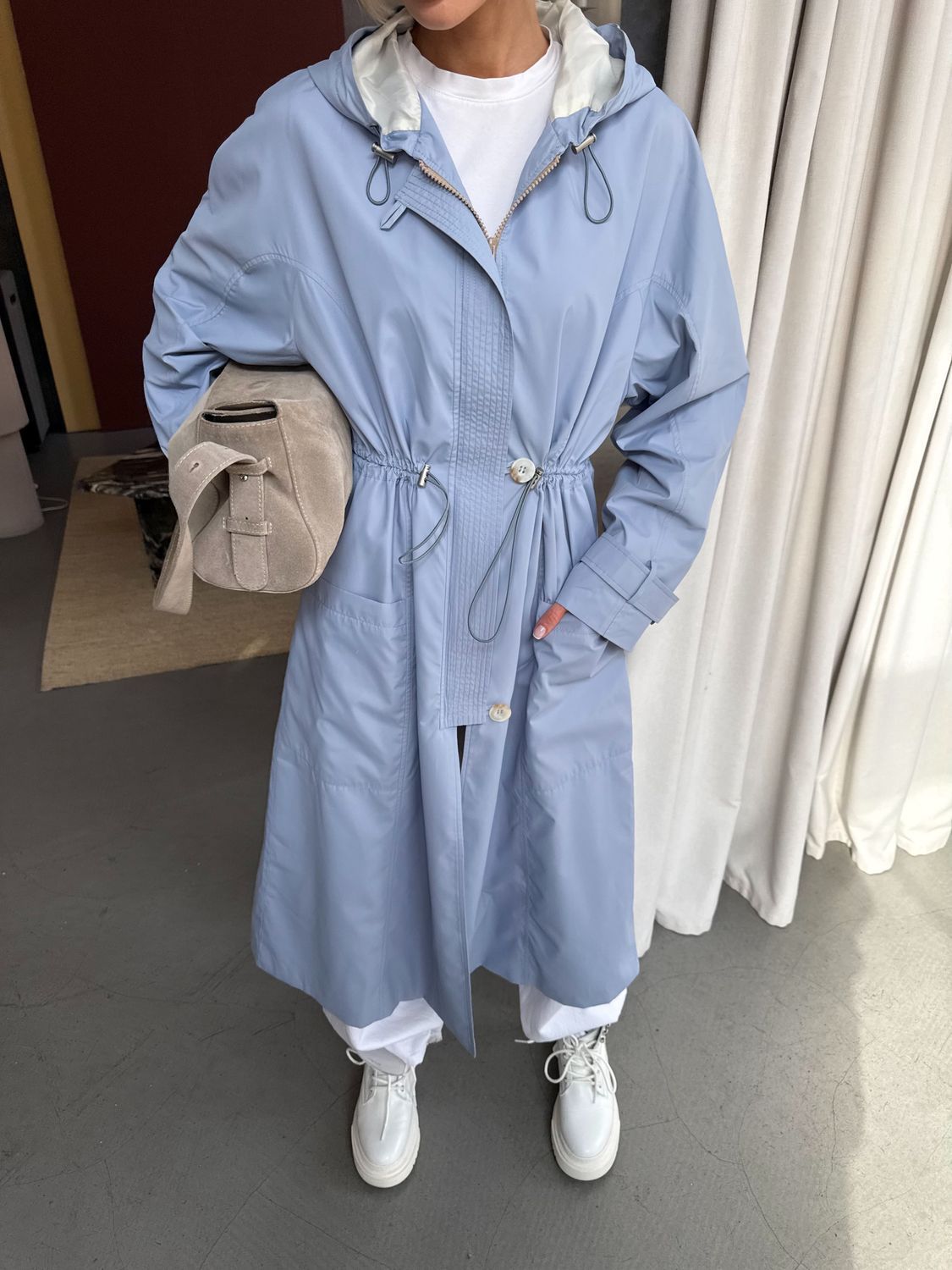 Blue trench coat with elements